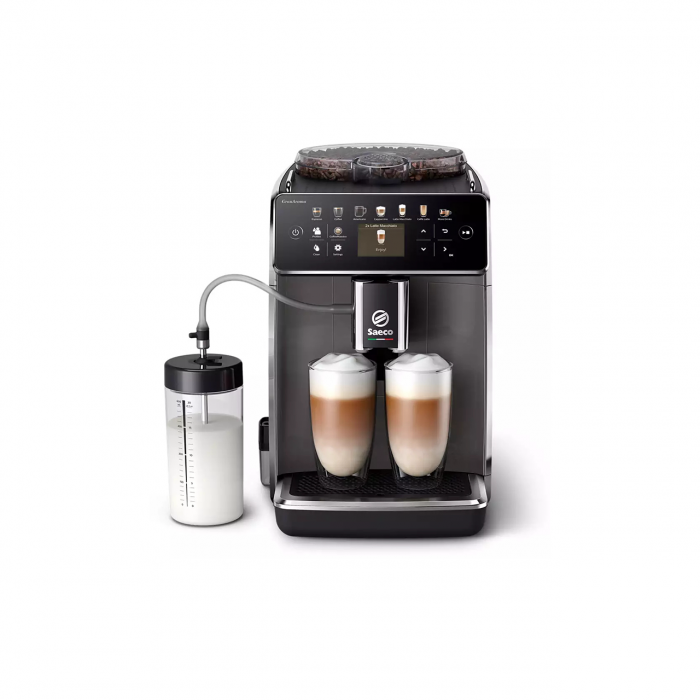 Espressor automat Saeco GranAroma SM6582/10, sistem de lapte Latte Duo, 16 bauturi, ecran TFT color, 6 profiluri utilizator, filtru AquaClean, rasnita ceramica, functie DoubleShot, Crem metalic [1]