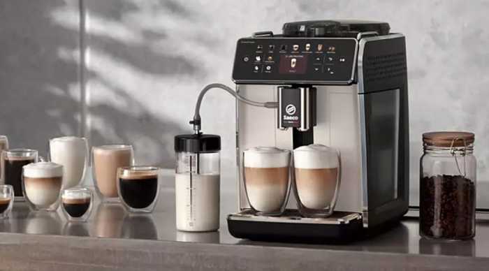 Espressor automat Saeco GranAroma SM6582 30, 16 bauturi, Ecran TFT color, 6 Profiluri utilizator, Filtru AquaClean, Rasnita ceramica, Functie DoubleShot (Negru Argintiu)