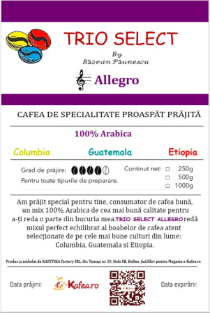 ALLEGRO - Trio Select By Razvan Paunescu, 1 kg, 100% Arabica, (Columbia, Guatemala, Etiopia)