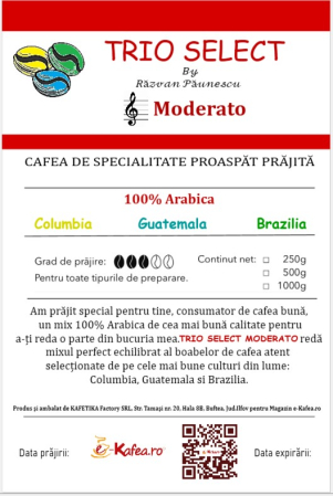 Cafea - Moderato - Cafea boabe Proaspăt Prajită TRIO SELECT by Răzvan Păunescu, blend 100% Arabica
