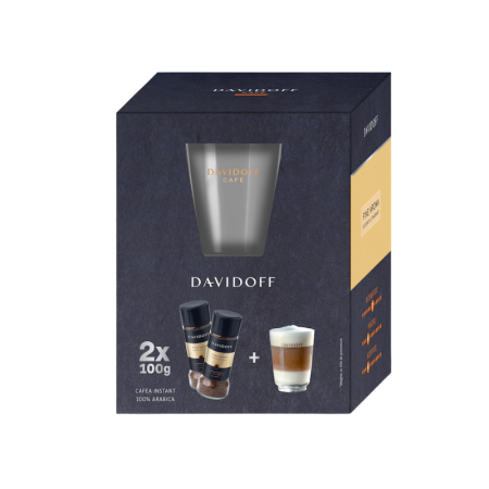 Reduceri % - Pachet cafea instant Davidoff Cafe Fine Aroma 2x100g + pahar de sticla