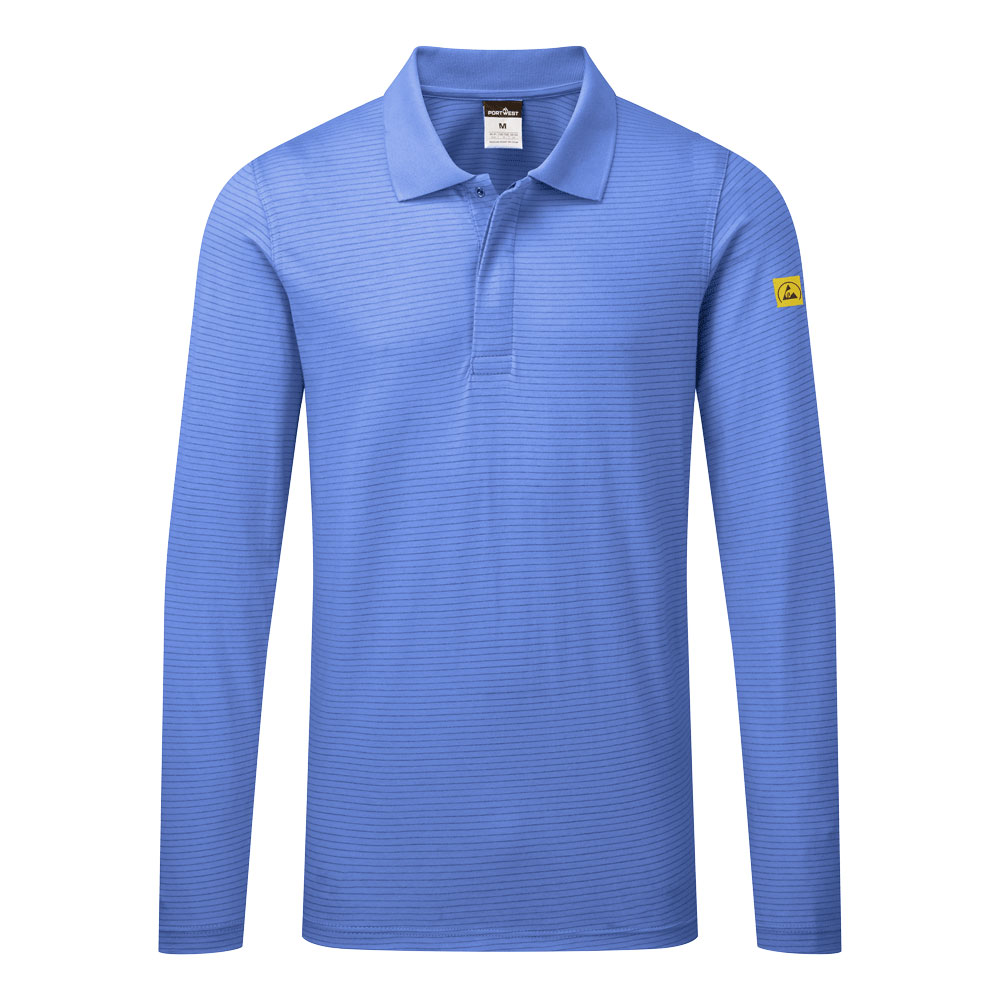 Tricouri polo - Tricou polo cu maneca lunga antistatic Portwest AS23 ESD L/S, 96% bumbac, 4% fibra carbon, 150 gr/mp