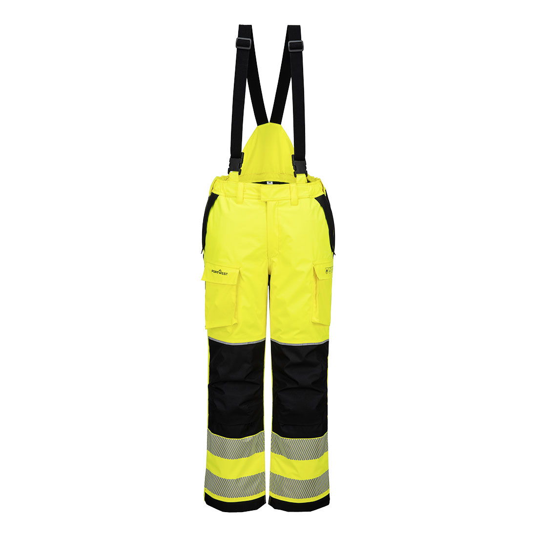Pantaloni pieptar ignifugi - Pantaloni salopeta ignifugati reflectorizanti de iarna Portwest FR426 MODAFLAME Rain+ Hi-Vis, 60% poliester, 21% modacrilic, 18% bumbac, 1% fibra de carbon, 270 gr/mp
