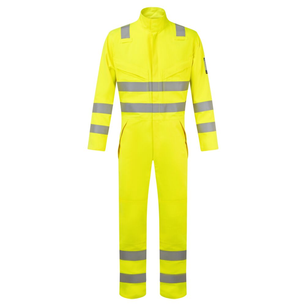 Combinezoane reflectorizante - Combinezon ignifugat reflectorizant Portwest FR528 MODAFLAME Hi-Vis MULTI NORM FR, 60% modacrilic, 39% bumbac, 1% fibra carbon, 280 gr/mp