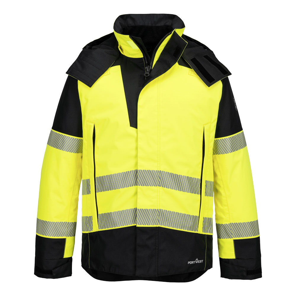Jachete | Bluze ignifuge - Jacheta ignifugata reflectorizanta Portwest FR606 MODAFLAME Rain+ Hi-Vis FR, 60% poliester, 21% modacrilic, 18% bumbac, 1% fibra de carbon, 270 gr/mp