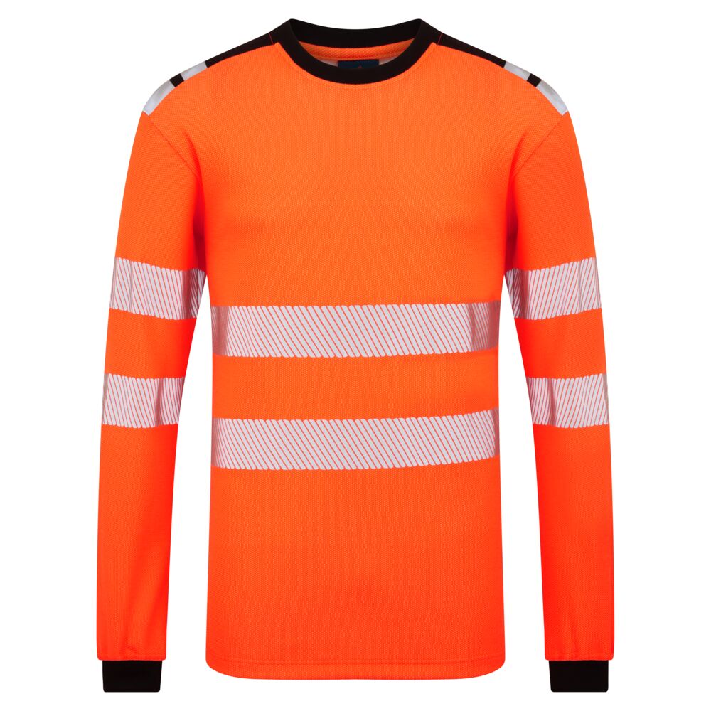 Tricouri clasice reflectorizante - Tricou clasic cu maneca lunga reflectorizant Portwest PW3 MODAFLAME Hi-Vis FR, 45% modacrilic, 25% poliester, 23% bumbac, 6% aramid, 1% antistatic, 220 gr/mp