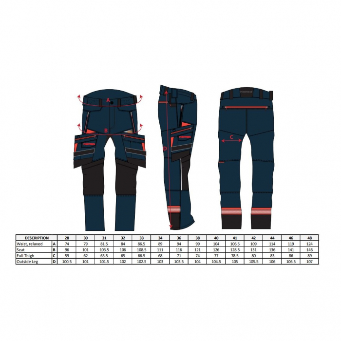 Pantaloni de lucru in talie Portwest DX449 DX4, cu benzi reflectorizante 93% poliester, 7% elastan, 270g [2]