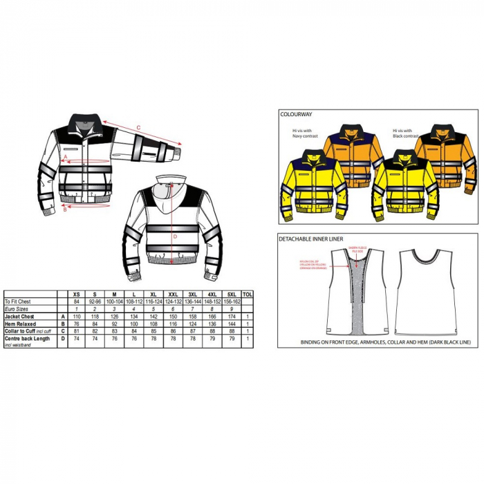 Jacheta reflectorizanta Portwest BOMBER HI-VIS CLASSIC C466, 100% poliester, 190 gr/mp [2]