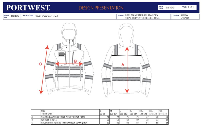 Jacheta softshell reflectorizanta Portwest DX4 HI-VIS DX475, 92% poliester, 2% elastan, 310 gr/mp [3]