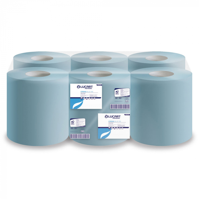 Lavete industriale din hartie Lucart STRONG 132 BLUE, din pasta de lemn, 6 role [3]