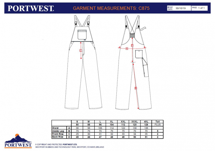 Pantaloni cu pieptar Portwest BURNLEY C875, 65% poliester, 35% bumbac, 245g [3]