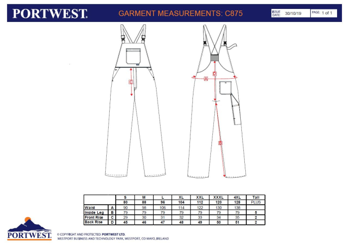 Pantaloni cu pieptar Portwest BURNLEY C875, 65% poliester, 35% bumbac, 245g [6]