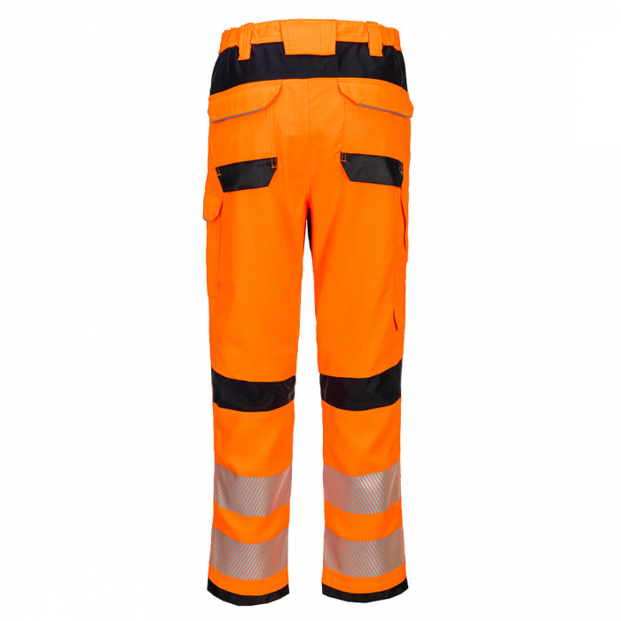 Pantaloni de lucru cu benzi reflectorizante Portwest FR414FR Modaflame HVO, 61% modacrilic, 18% viscoza, 15% poliester, 5% aramid, 1% fibra carbon, 300 gr/mp [2]