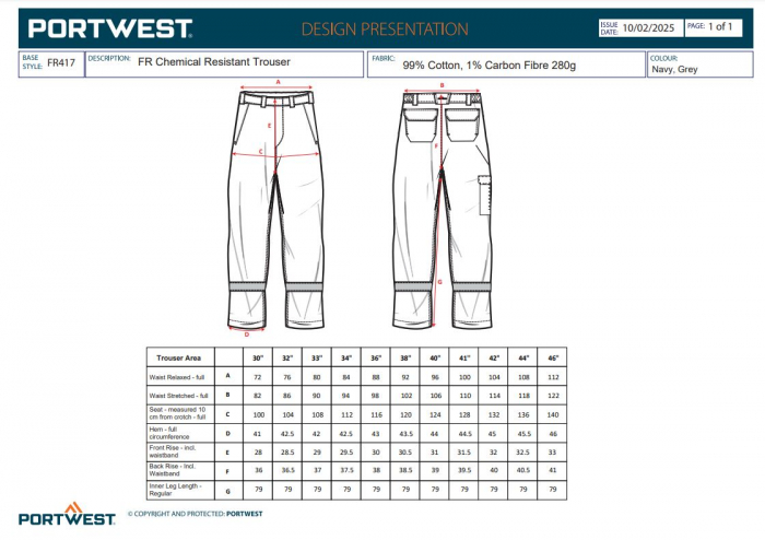 Pantaloni de lucru in talie Portwest FR417 Chemical Resistant, 99% bumbac, 1% fibra de carbon, 280 gr/mp [3]