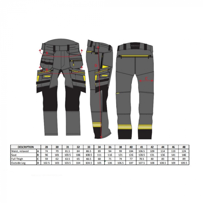 Pantaloni de lucru in talie Portwest HOLSTER DX440 DX3, cu benzi reflectorizante, 93% poliester, 7% elastan, 270g [2]