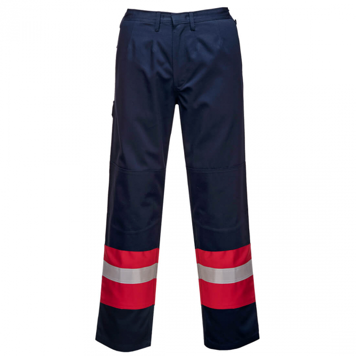 Pantaloni ignifugi cu benzi reflectorizante Portwest FR56 BIZFLAME, 99% bumbac, 1% fibra de carbon, 350 gr/mp [1]