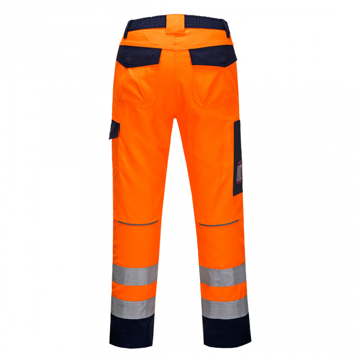 Pantaloni ignifugi reflectorizanti Portwest MV36 MODAFLAME RIS, 61% modacrilic, 18% viscoza, 15% poliester, 5% aramid, 1% fibra carbon, 300 gr/mp [2]