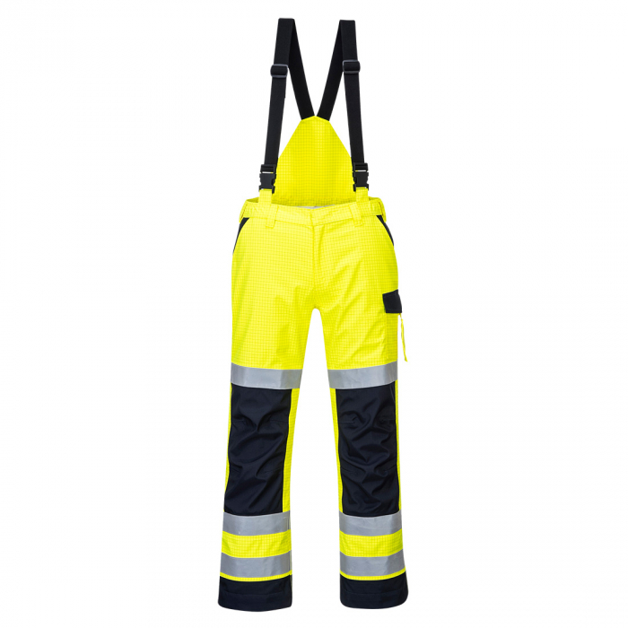 Pantaloni salopeta cu pieptar reflectorizanti Portwest MODAFLAME RAIN MULTI-NORM ARC MV71, ignifugi, antistatici,  98% poliester, 2% fibra de carbon, 350g [1]