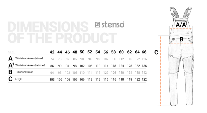 Pantaloni salopeta cu pieptar Stenso EOS STRETCH, 65% poliester, 32% bumbac, 3% spandex, 210 gr/mp [2]