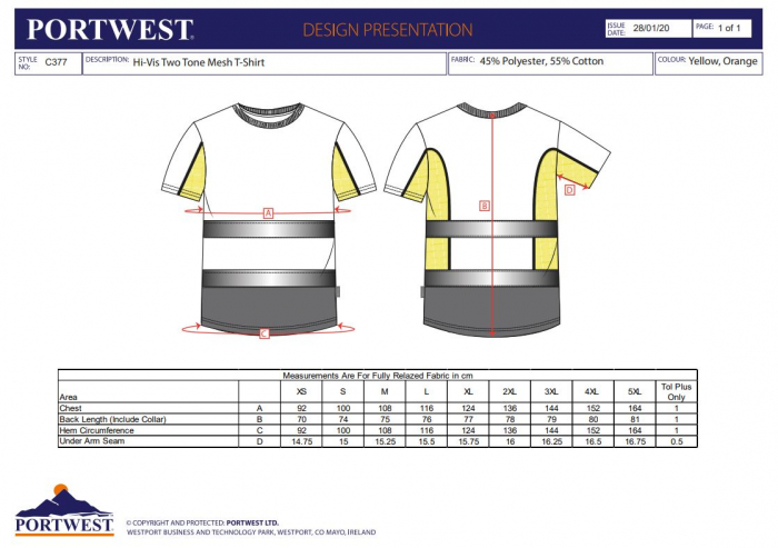 Tricou clasic reflectorizant Portwest C395, 55% bumbac, 45% poliester, 175 gr/mp [3]