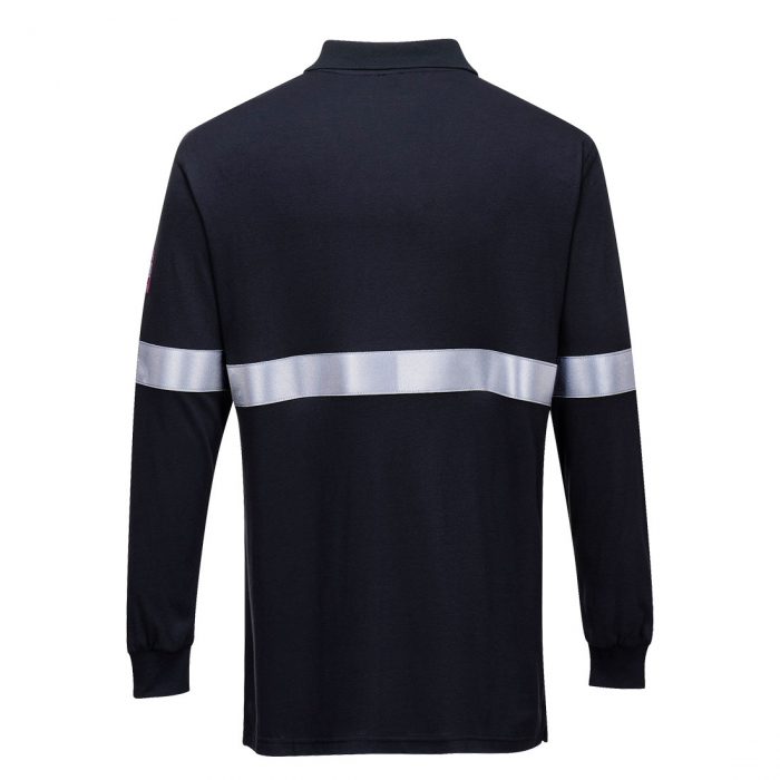Tricou polo cu maneca lunga ignifug antistatic cu benzi reflectorizante Portwest FR03, 60% modacrilic, 39% bumbac, 1% fibre carbon, 200 gr/mp [2]