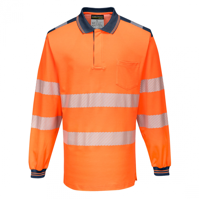 Tricou polo cu maneca lunga Portwest T184 PW3 Hi-Vis, 55% bumbac, 45% poliester, 175 gr/mp [1]