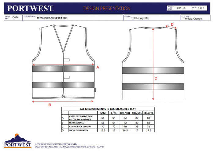 Vesta reflectorizanta Portwest Hi-Vis TWO BAND C474, 100% poliester, 124 gr/mp [3]