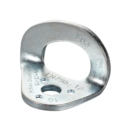 Echipament pentru lucru la inaltime - Ancora metalica Singing Rock HANGER PLATE 10mm RK702, ureche de spit, otel zincat, 62g, 25kN, compatibila cu carabiniera OVAL