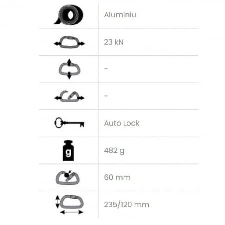Carabiniera din aluminiu Vertiqual BÄRLI 0526, 23 kN, 482g, 235/120 mm [1]
