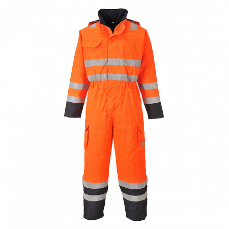 Imbracaminte de lucru - Combinezon reflectorizant impermeabil Portwest BIZFLAME HIVIS S775, ignifug, antistatic, 98% poliester, 2% fibra de carbon, 250g