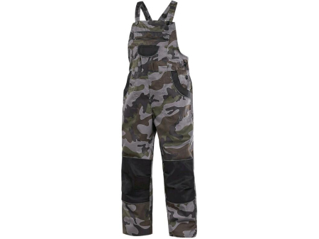 Pantaloni - Pantaloni cu pieptar camuflaj copii Canis CXS 1030 CAMO, 65% poliester, 35% bumbac, 240gr/mp