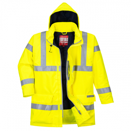 Imbracaminte de lucru - Jacheta reflectorizanta ignifuga Portwest BIZFLAME RAIN HIVIS S778, antistatica, 98% poliester, 2% fibra de carbon, 250g