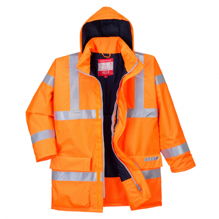 Imbracaminte de lucru - Jacheta reflectorizanta ignifuga Portwest BIZFLAME RAIN HIVIS S778, antistatica, 98% poliester, 2% fibra de carbon, 250g