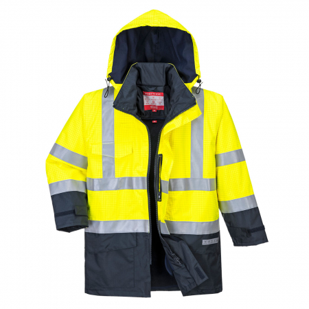 Imbracaminte de lucru - Jacheta reflectorizanta impermeabila Portwest BIZFLAME HIVIS S779, ignifuga, antistatica, protectie multipla, 98% poliester, 2% fibra de carbon, 250g