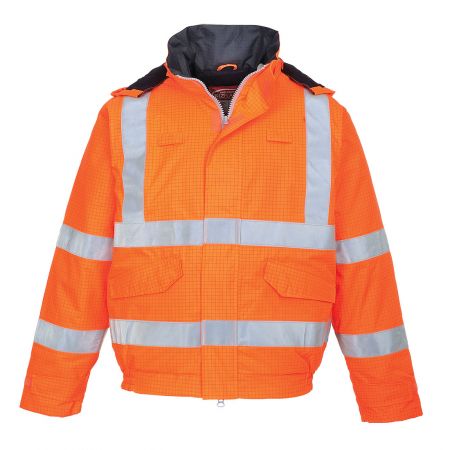 Imbracaminte de lucru - Jacheta reflectorizanta impermeabila Portwest BIZFLAME HIVIS S773, antistatica, ignifuga, 98% poliester, 2% fibra de carbon, 250g