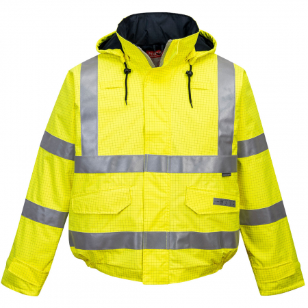 Imbracaminte de lucru - Jacheta reflectorizanta impermeabila Portwest BIZFLAME HIVIS S773, antistatica, ignifuga, 98% poliester, 2% fibra de carbon, 250g