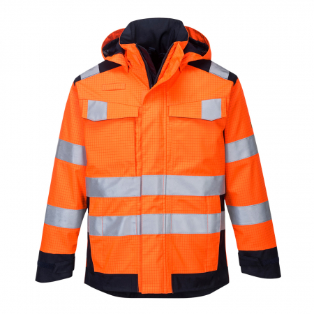 Imbracaminte de lucru - Jacheta reflectorizanta Portwest MODFLAME RAIN MULTI-NORM ARC  MV70, protectie multipla, 98% poliester, 2% fibra de carbon, 350g