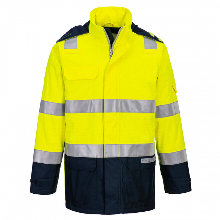 Imbracaminte de lucru - Jacheta reflectorizanta vatuita de iarna ignifuga, impermeabila Portwest FR605 BIZFLAME, 60% poliester, 21% modacrilic, 18% bumbac, 1% fibra de carbon, 250 gr/mp