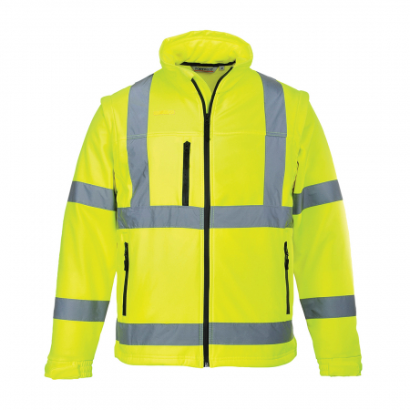 Imbracaminte de lucru - Jacheta softshell reflectorizanta cu maneci detasabile Portwest S428, 92% poliester, 8% elastan, 310 gr/mp