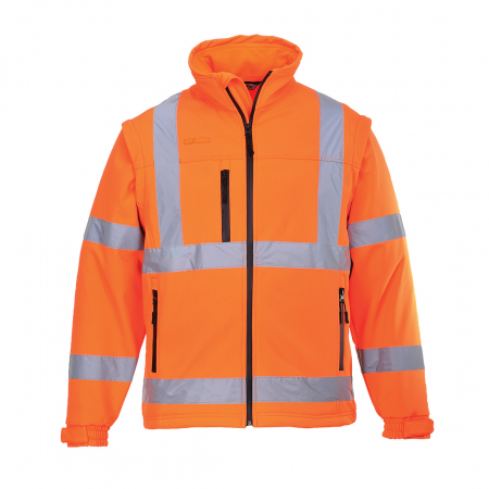 Imbracaminte de lucru - Jacheta softshell reflectorizanta cu maneci detasabile Portwest S428, 92% poliester, 8% elastan, 310 gr/mp