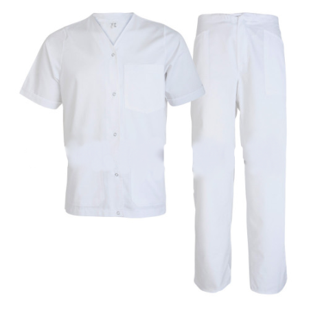 LICHIDARE STOC - LS Costum alb dama cu maneca scurta Renania TINA, tercot 65/35, 195gr/mp