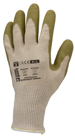 Manusi de protectie ANTITAIERE - Manusi de protectie termica si taiere Coverguard EUROHEAT GREEN 1HEFR0P, CUT B, tricot 13, 56% bumbac, 25% poliester, impregnat cu latex