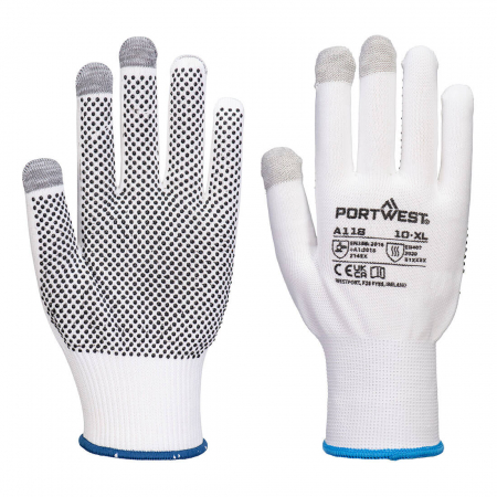 Manusi de protectie impregnate cu PVC - Manusi de protectie textile Portwest A118, pentru ecran tactil cu aplicatii PVC, set 12 per