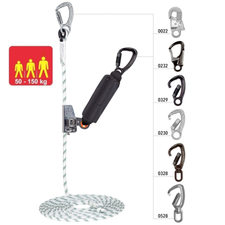 Linia vietii temporara - Opritor de cadere Vertiqual VERTILINE PRO HEAVY din otel, 38kN, cu franghie tip Kernmantel, L=5metri, d=14mm