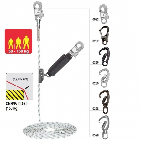 Opritoare de cadere - suport flexibil - Opritor de cadere Vertiqual VERTILINE EDGE ULTRA din otel, cu franghie tip Kernmantel, L=5 metri, d=12 mm