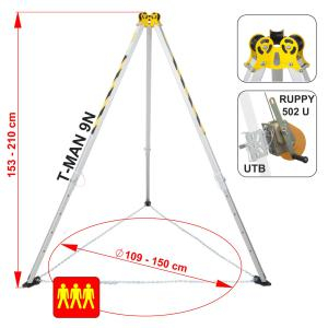 Trepiezi | Trolii pentru lucru in puturi | canale - Pachet Trepied + Troliu Protekt T-MAN 9N & RUPPY 502U+ Placa suport troliu UTB