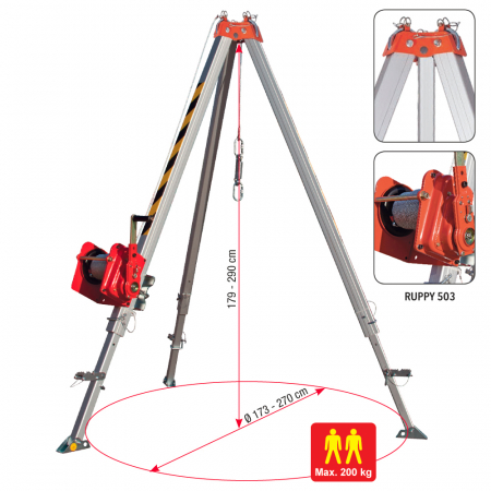 Echipament pentru lucru la inaltime - Pachet Trepied + Troliu Vertiqual T-MAN 13 & RUPPY 503