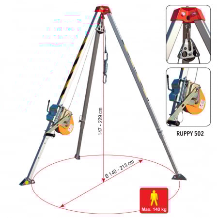 Echipament pentru lucru la inaltime - Pachet Trepied + Troliu Vertiqual T-MAN 9 & RUPPY 502