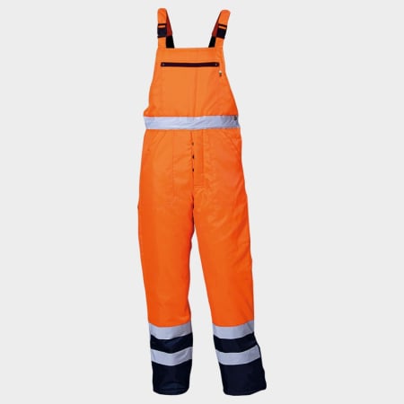 Pantaloni pieptar reflectorizanti - Pantaloni cu pieptar cu benzi reflectorizante Stenso SKIPPER HV, 240D Oxford