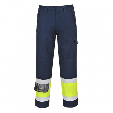 Imbracaminte de lucru - Pantaloni ignifugi cu benzi reflectorizante Portwest MODAFLAME MV26, 60% modacrilic, 39% bumbac, 1% fibre Carbon, 280g